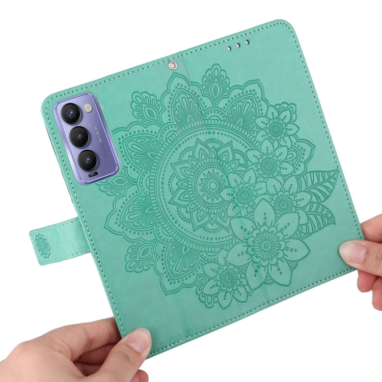 For Tecno Camon 18/18P 7-petal Flowers Embossed Flip Leather Phone Case
