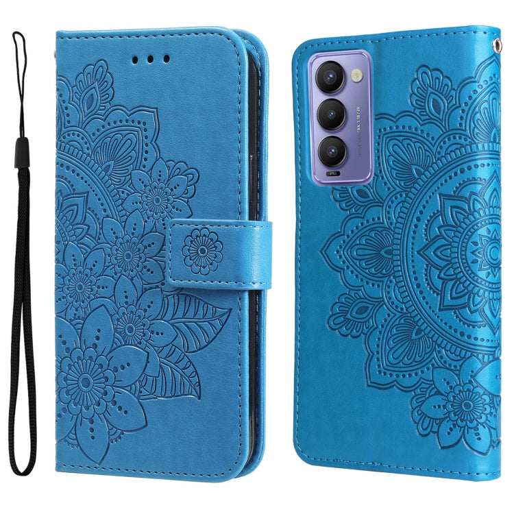 For Tecno Camon 18/18P 7-petal Flowers Embossed Flip Leather Phone Case
