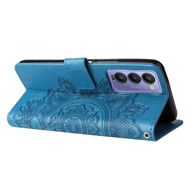 For Tecno Camon 18/18P 7-petal Flowers Embossed Flip Leather Phone Case