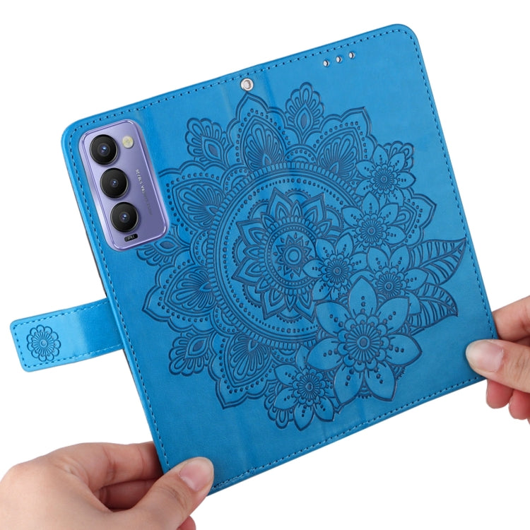 For Tecno Camon 18/18P 7-petal Flowers Embossed Flip Leather Phone Case