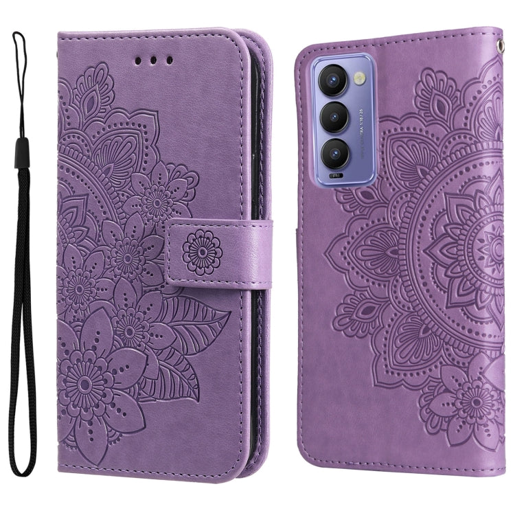 For Tecno Camon 18/18P 7-petal Flowers Embossed Flip Leather Phone Case