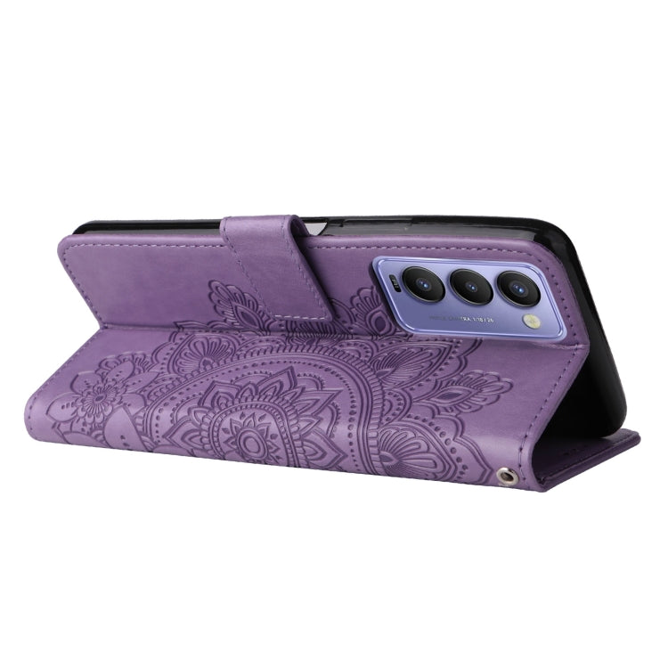 For Tecno Camon 18/18P 7-petal Flowers Embossed Flip Leather Phone Case