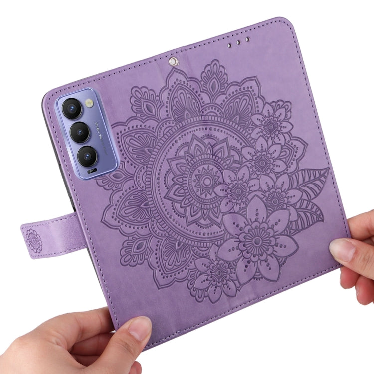For Tecno Camon 18/18P 7-petal Flowers Embossed Flip Leather Phone Case
