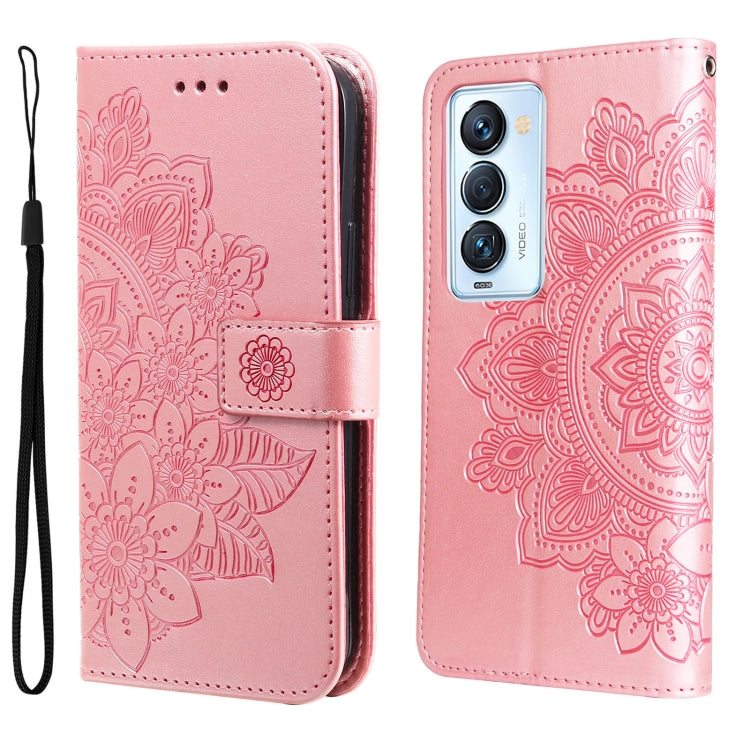For Tecno Camon 18 Premier 7-petal Flowers Embossed Flip Leather Phone Case