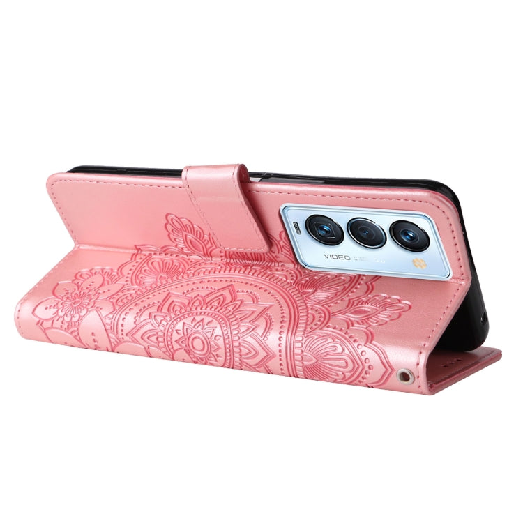 For Tecno Camon 18 Premier 7-petal Flowers Embossed Flip Leather Phone Case