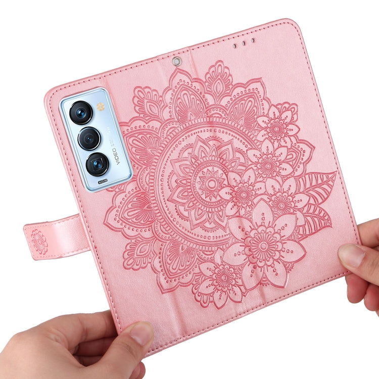 For Tecno Camon 18 Premier 7-petal Flowers Embossed Flip Leather Phone Case