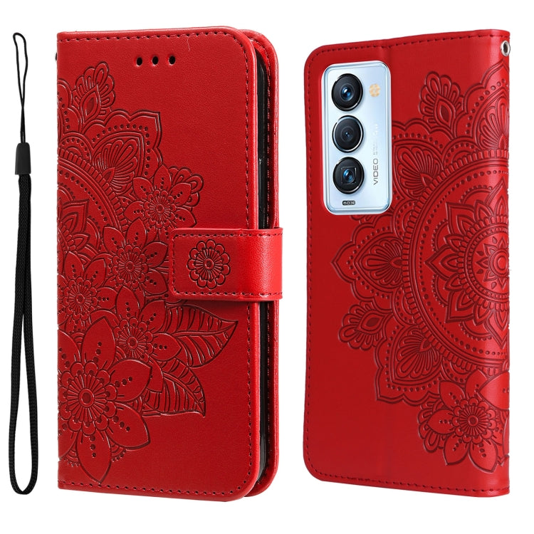 For Tecno Camon 18 Premier 7-petal Flowers Embossed Flip Leather Phone Case