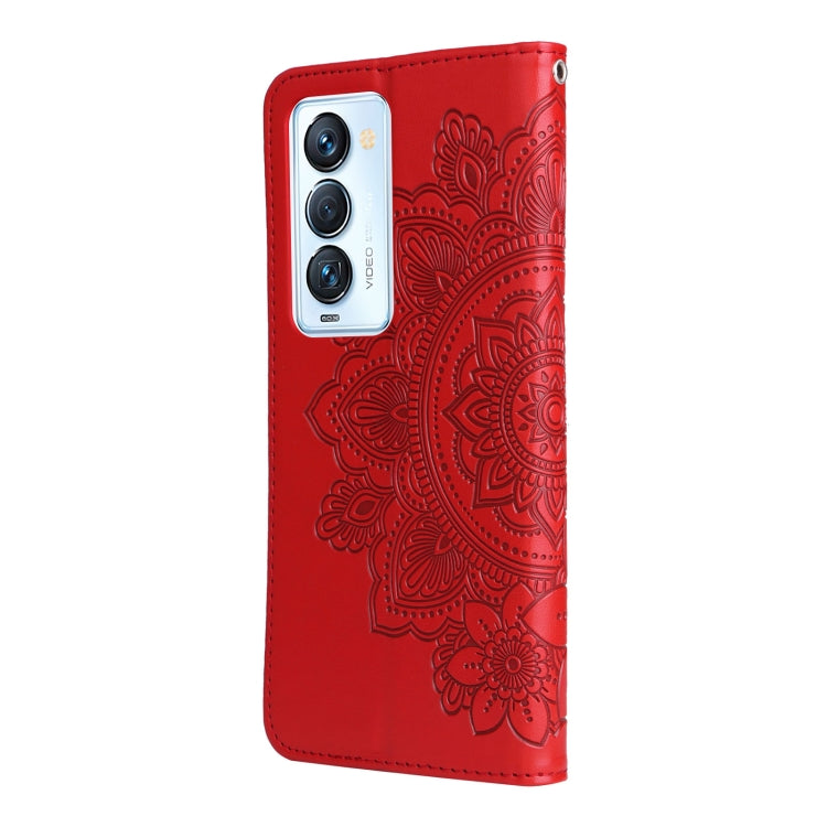 For Tecno Camon 18 Premier 7-petal Flowers Embossed Flip Leather Phone Case