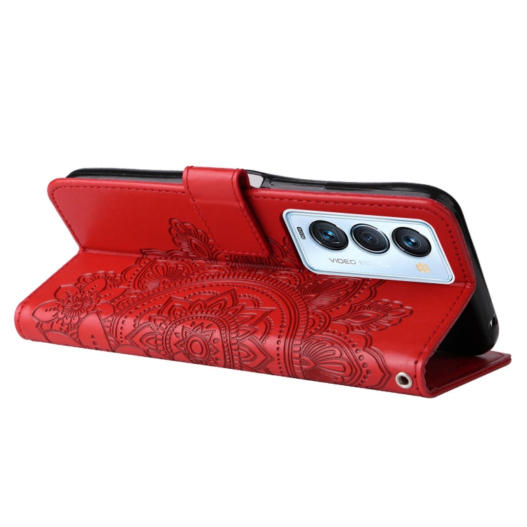 For Tecno Camon 18 Premier 7-petal Flowers Embossed Flip Leather Phone Case