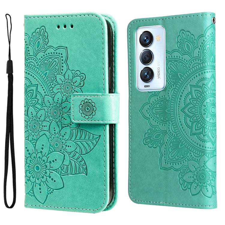 For Tecno Camon 18 Premier 7-petal Flowers Embossed Flip Leather Phone Case