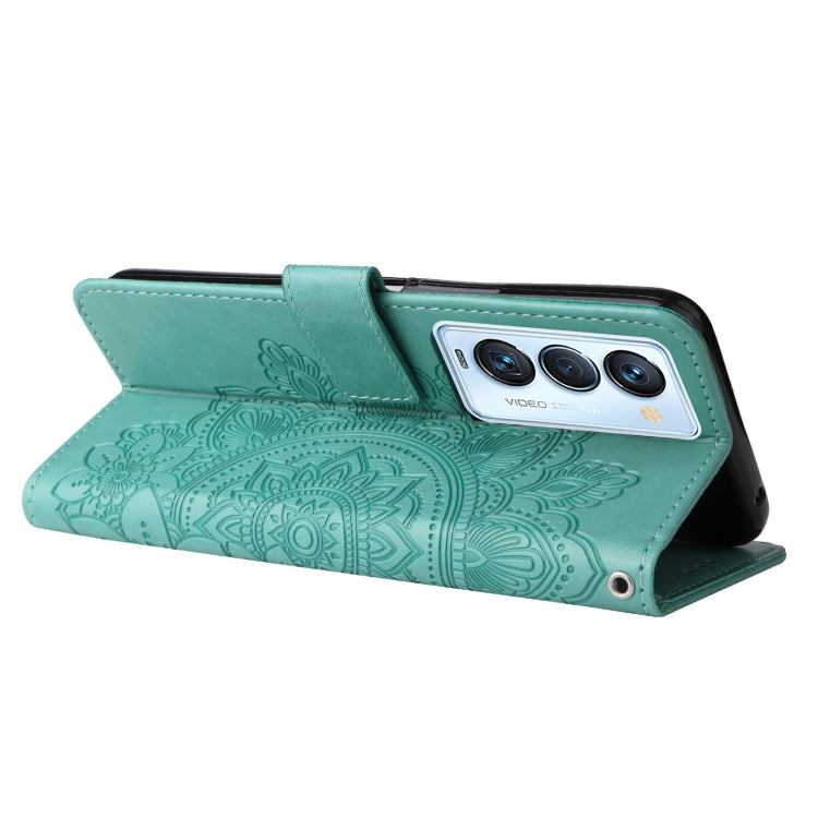 For Tecno Camon 18 Premier 7-petal Flowers Embossed Flip Leather Phone Case