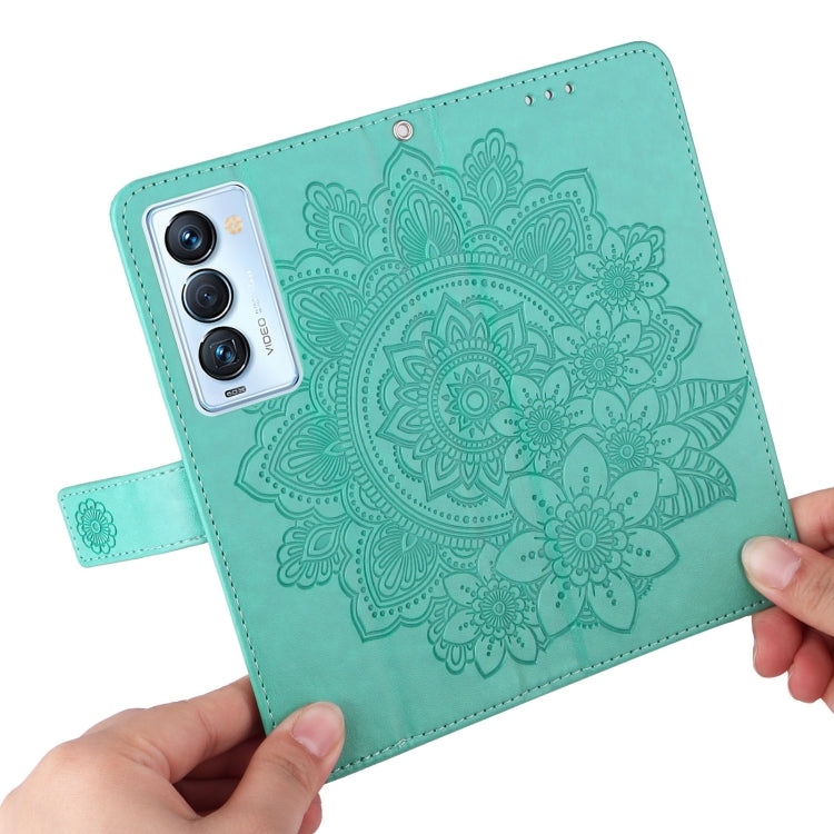For Tecno Camon 18 Premier 7-petal Flowers Embossed Flip Leather Phone Case