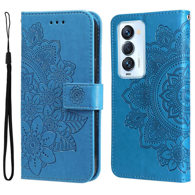 For Tecno Camon 18 Premier 7-petal Flowers Embossed Flip Leather Phone Case