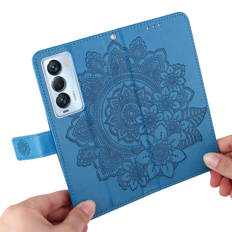 For Tecno Camon 18 Premier 7-petal Flowers Embossed Flip Leather Phone Case