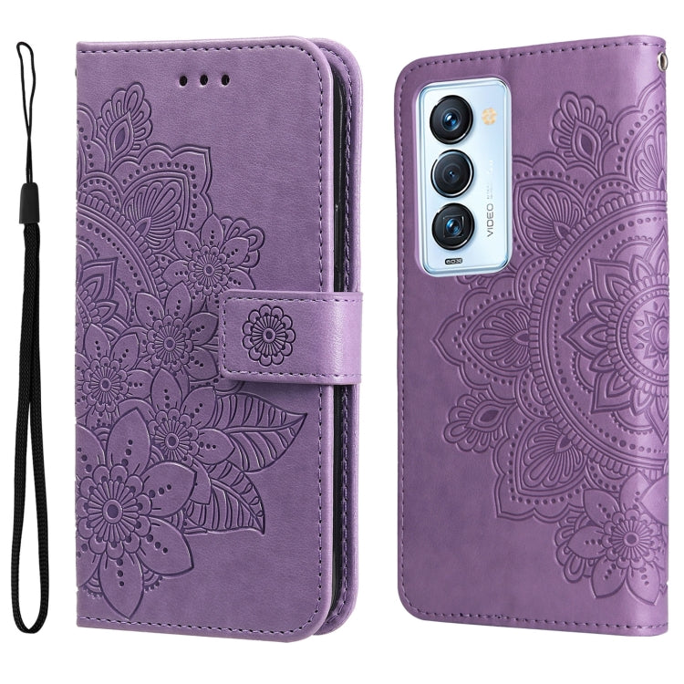 For Tecno Camon 18 Premier 7-petal Flowers Embossed Flip Leather Phone Case