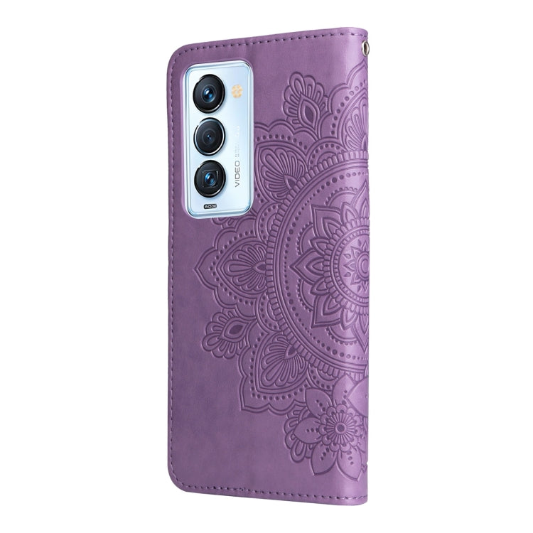 For Tecno Camon 18 Premier 7-petal Flowers Embossed Flip Leather Phone Case