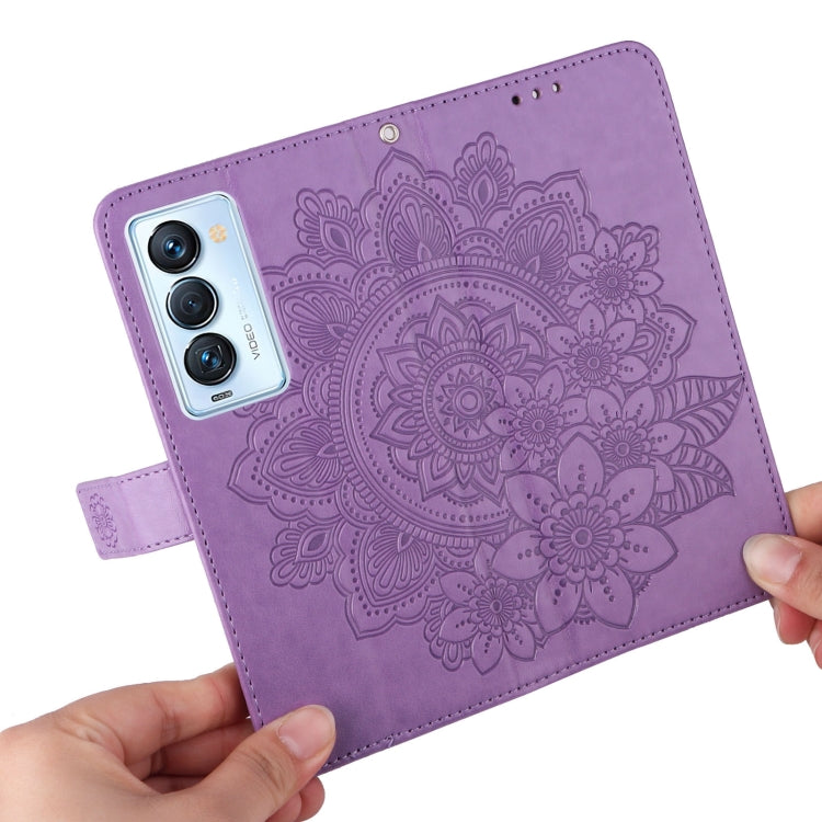 For Tecno Camon 18 Premier 7-petal Flowers Embossed Flip Leather Phone Case