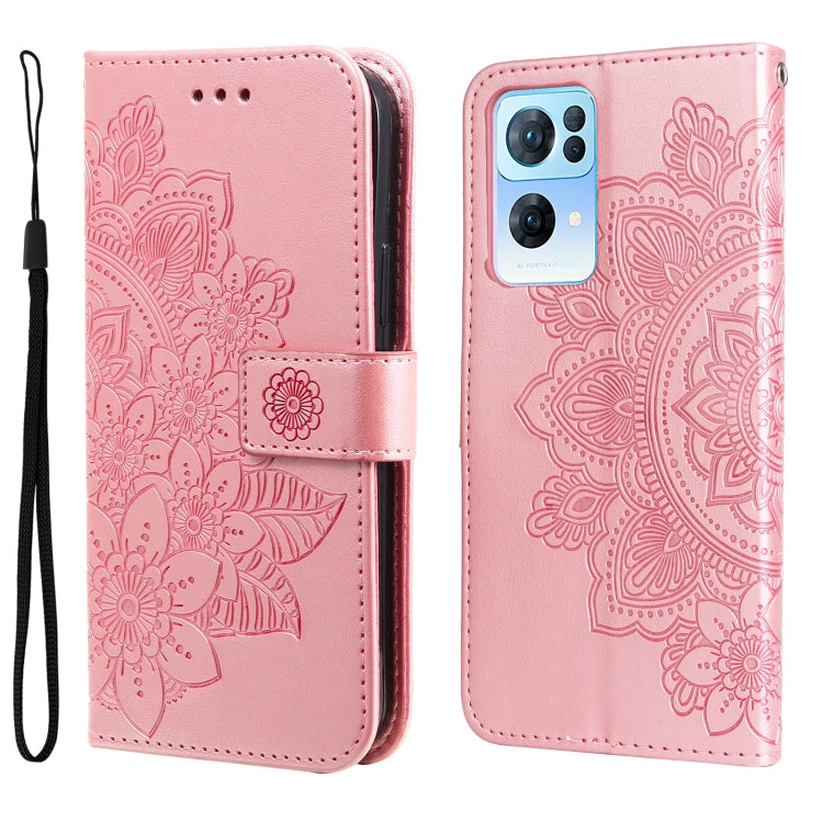 For OPPO Reno7 Pro 5G 7-petal Flowers Embossed Flip Leather Phone Case