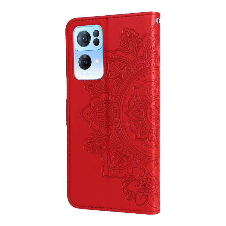 For OPPO Reno7 Pro 5G 7-petal Flowers Embossed Flip Leather Phone Case