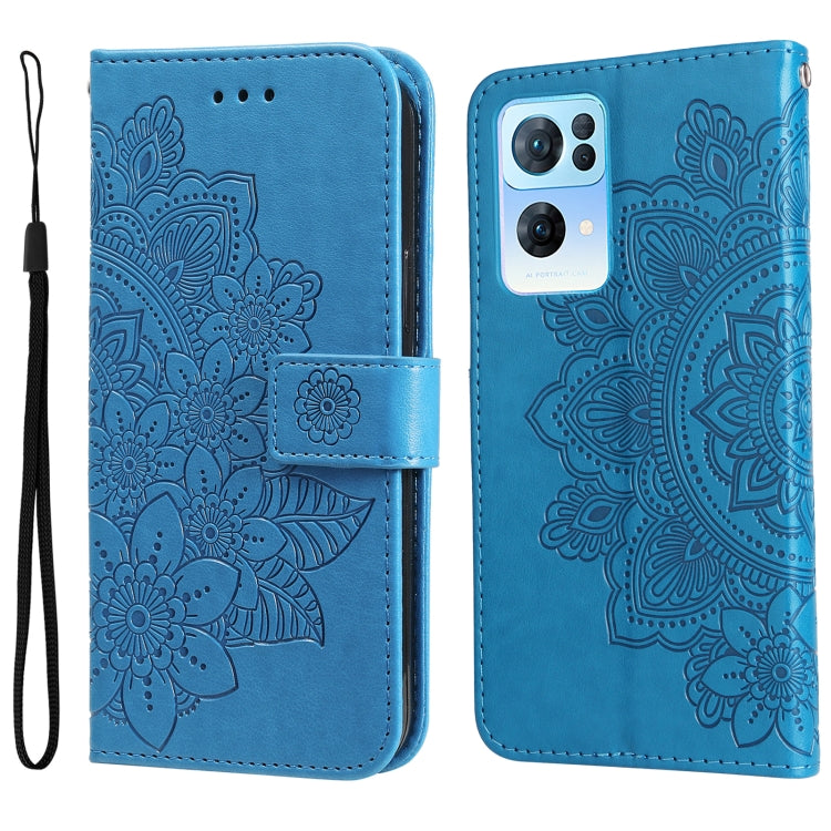 For OPPO Reno7 Pro 5G 7-petal Flowers Embossed Flip Leather Phone Case