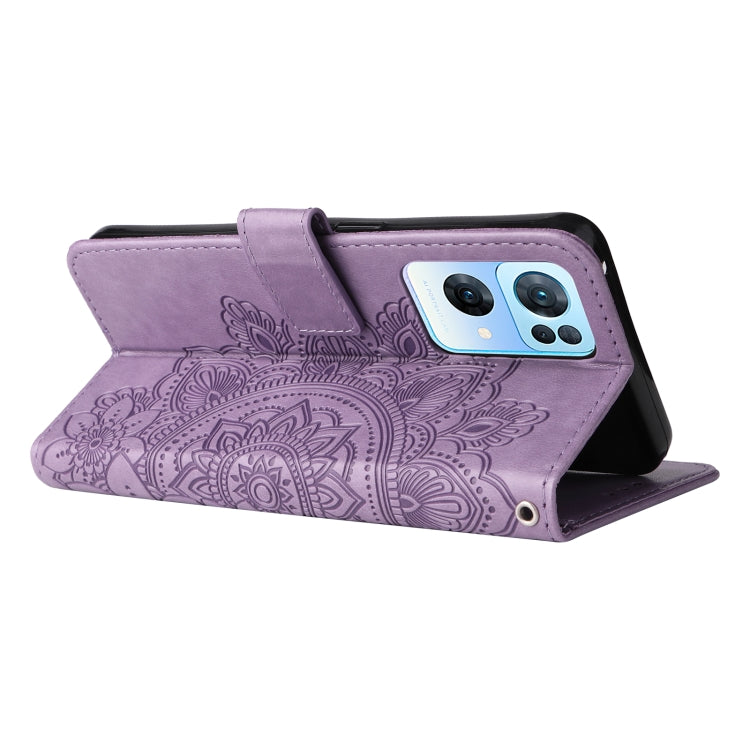 For OPPO Reno7 Pro 5G 7-petal Flowers Embossed Flip Leather Phone Case