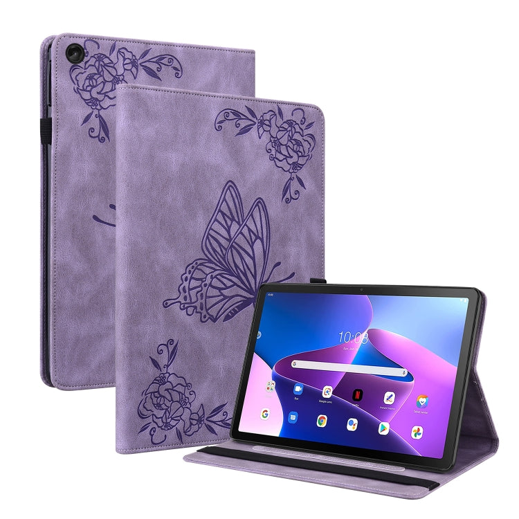 For Lenovo Tab M10 Plus 10.6 3rd Gen Butterfly Flower Embossed Leather Tablet Case
