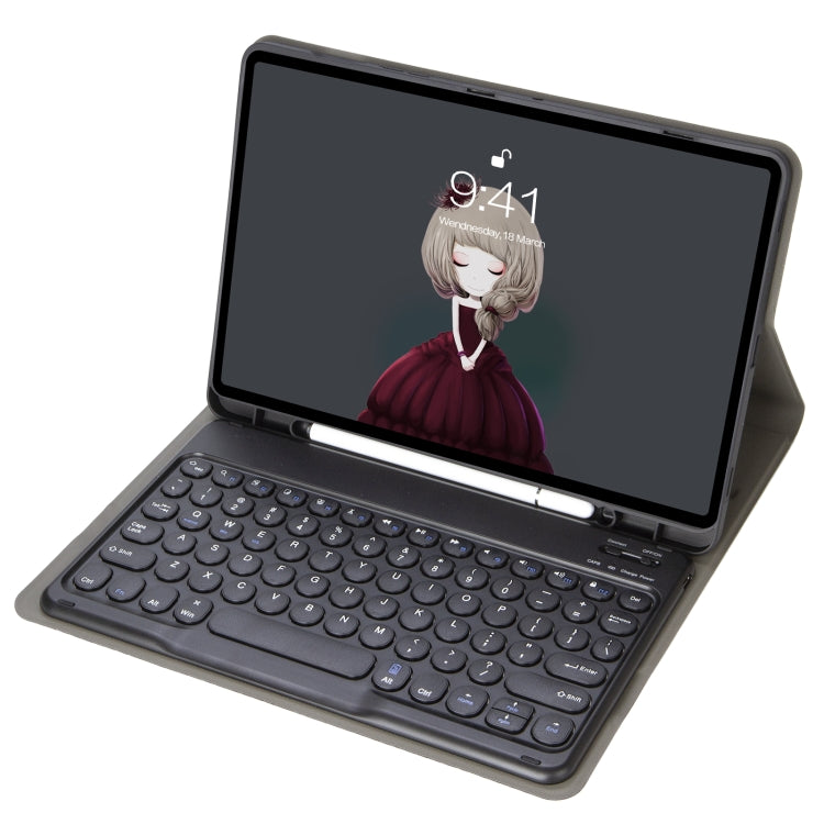 YA700B Lambskin Texture Voltage Round Keycap Bluetooth Keyboard Leather Case For Samsung Galaxy Tab S8 11 inch SM-X700 / SM-X706 & S7 11 inch SM-X700 / SM-T875