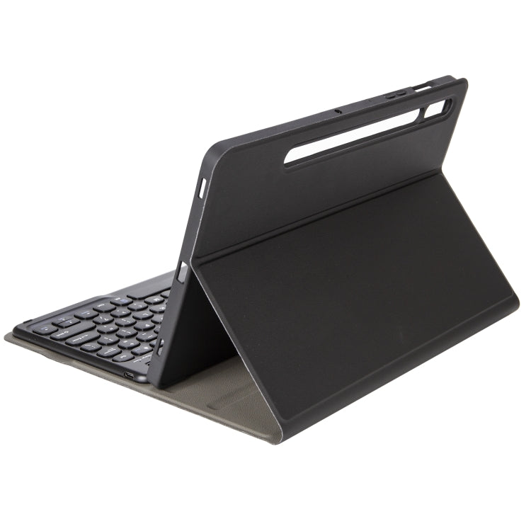 YA700B Lambskin Texture Voltage Round Keycap Bluetooth Keyboard Leather Case For Samsung Galaxy Tab S8 11 inch SM-X700 / SM-X706 & S7 11 inch SM-X700 / SM-T875