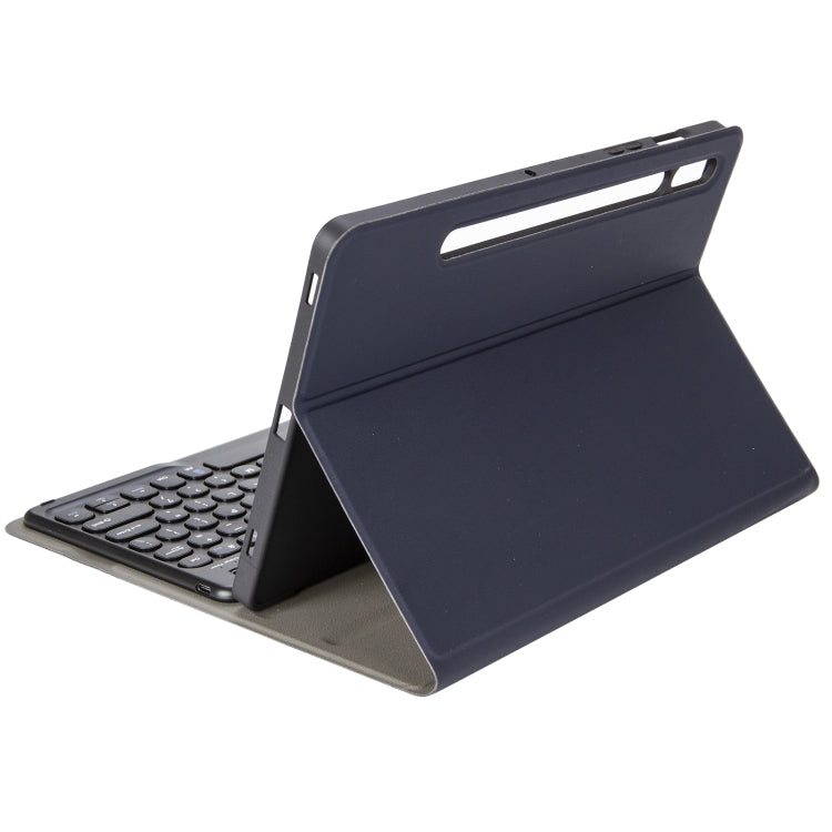 YA700B Lambskin Texture Voltage Round Keycap Bluetooth Keyboard Leather Case For Samsung Galaxy Tab S8 11 inch SM-X700 / SM-X706 & S7 11 inch SM-X700 / SM-T875