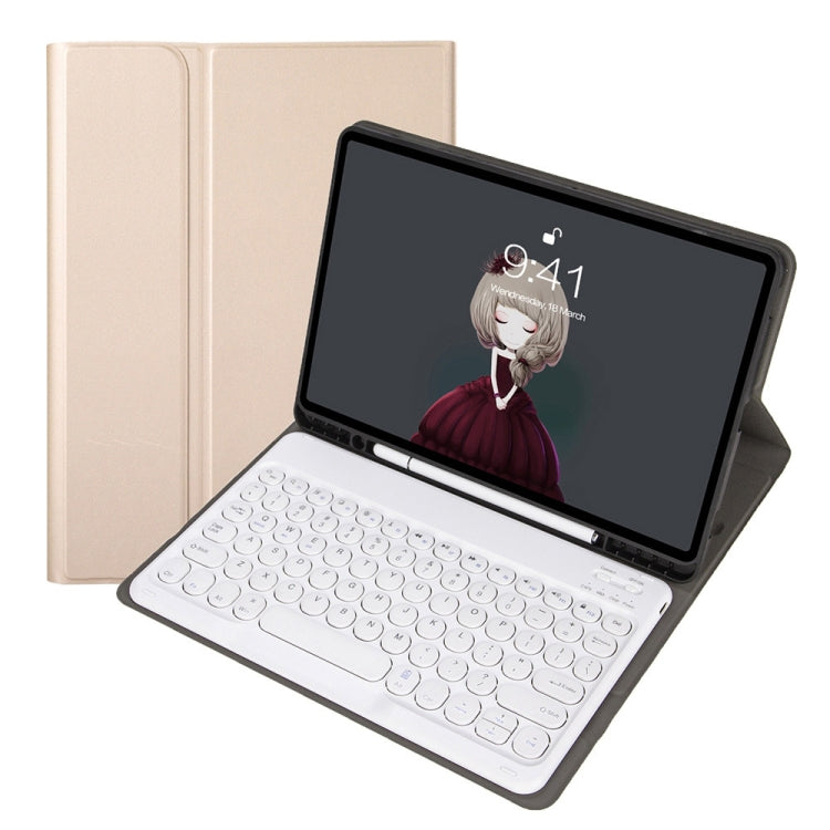YA700B Lambskin Texture Voltage Round Keycap Bluetooth Keyboard Leather Case For Samsung Galaxy Tab S8 11 inch SM-X700 / SM-X706 & S7 11 inch SM-X700 / SM-T875