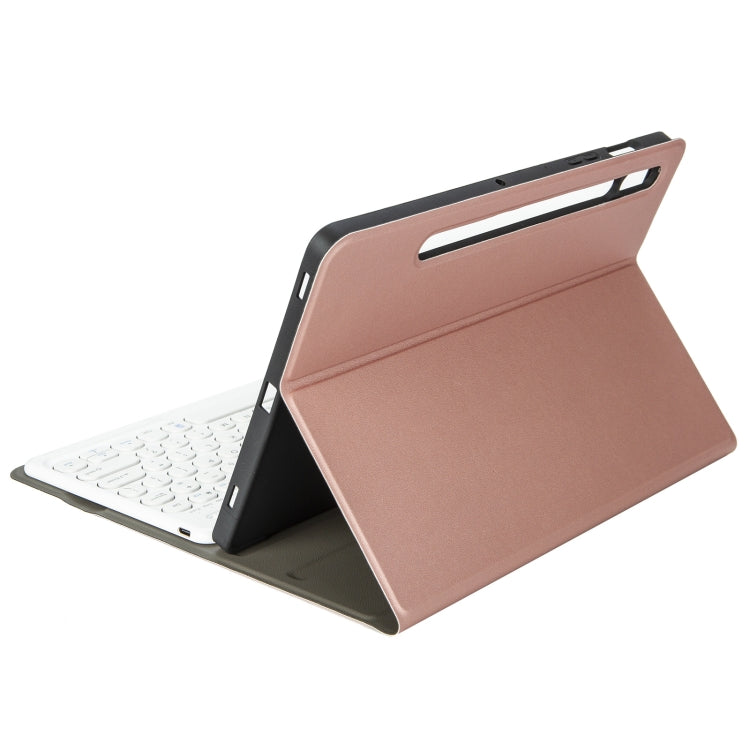 YA700B Lambskin Texture Voltage Round Keycap Bluetooth Keyboard Leather Case For Samsung Galaxy Tab S8 11 inch SM-X700 / SM-X706 & S7 11 inch SM-X700 / SM-T875