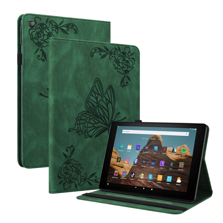 For Amazon Kindle Fire HD 10 2019 / 2017 Butterfly Flower Embossed Leather Tablet Case