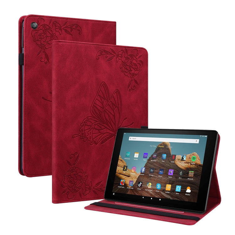 For Amazon Kindle Fire HD 10 2019 / 2017 Butterfly Flower Embossed Leather Tablet Case