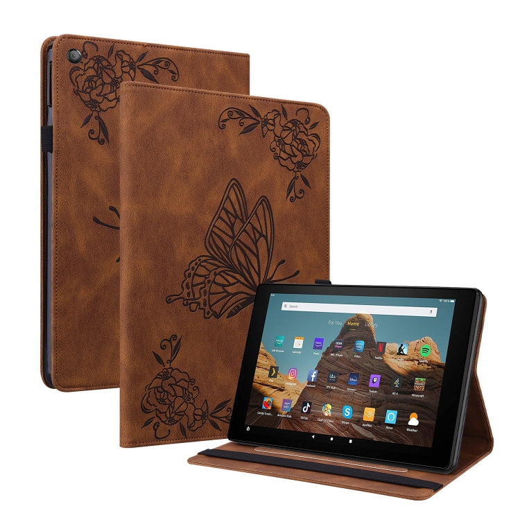 For Amazon Kindle Fire HD 10 2019 / 2017 Butterfly Flower Embossed Leather Tablet Case