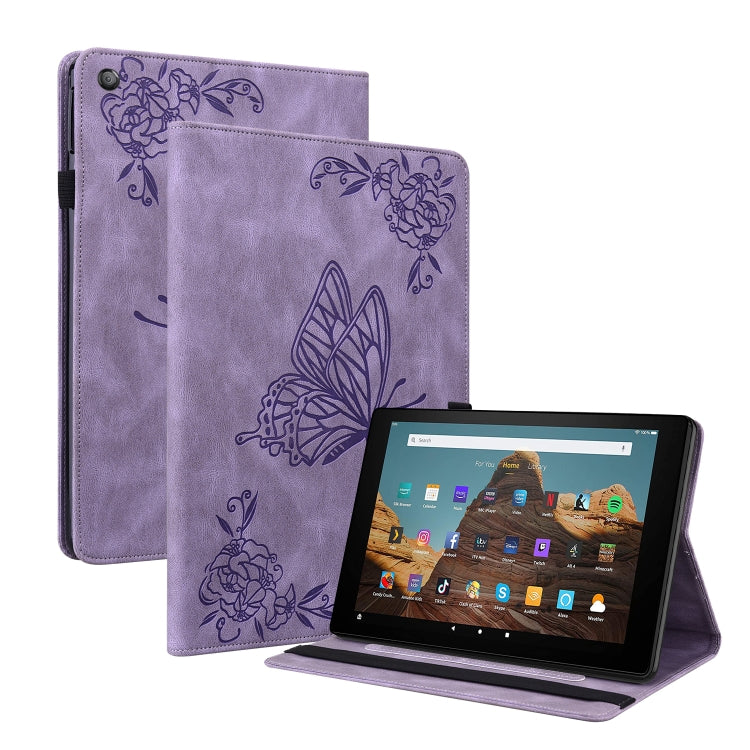 For Amazon Kindle Fire HD 10 2019 / 2017 Butterfly Flower Embossed Leather Tablet Case