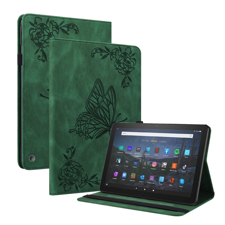 For Amazon Kindle Fire HD 10 2021 / 10 Plus 2021 Butterfly Flower Embossed Leather Tablet Case