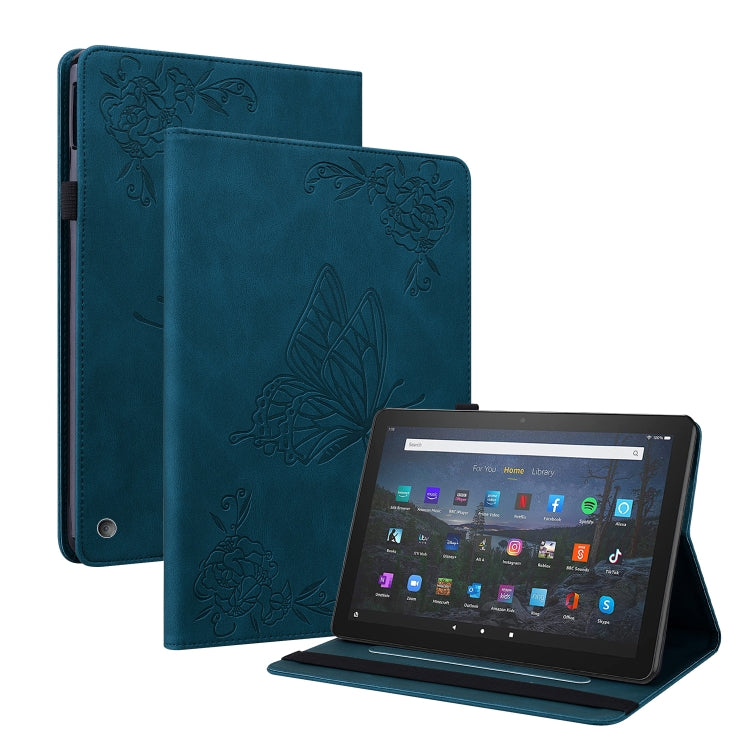 For Amazon Kindle Fire HD 10 2021 / 10 Plus 2021 Butterfly Flower Embossed Leather Tablet Case