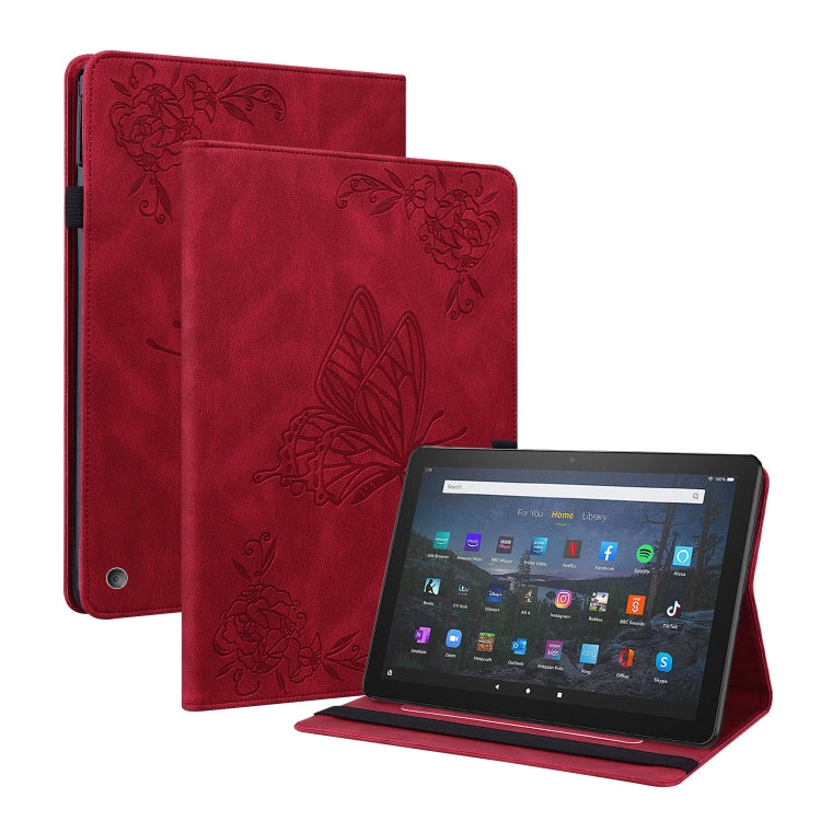 For Amazon Kindle Fire HD 10 2021 / 10 Plus 2021 Butterfly Flower Embossed Leather Tablet Case