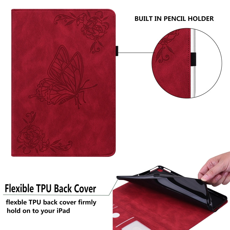 For Amazon Kindle Fire HD 10 2021 / 10 Plus 2021 Butterfly Flower Embossed Leather Tablet Case
