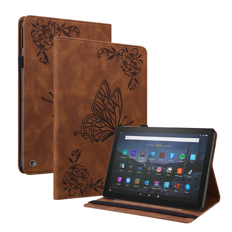 For Amazon Kindle Fire HD 10 2021 / 10 Plus 2021 Butterfly Flower Embossed Leather Tablet Case