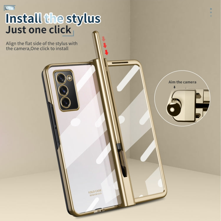 For Samsung Galaxy Z Fold2 5G Full Body Electroplating Hinge Phone Case with Stylus