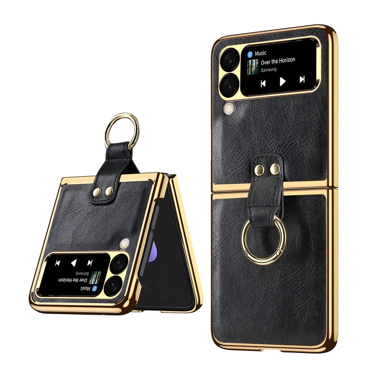 For Samsung Galaxy Z Flip3 5G Leather Texture PC Ring Holder Phone Case