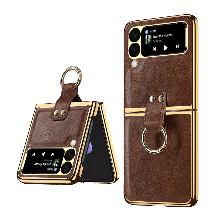 For Samsung Galaxy Z Flip3 5G Leather Texture PC Ring Holder Phone Case