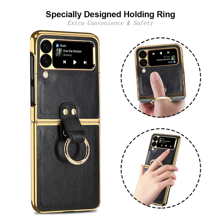 For Samsung Galaxy Z Flip3 5G Leather Texture PC Ring Holder Phone Case