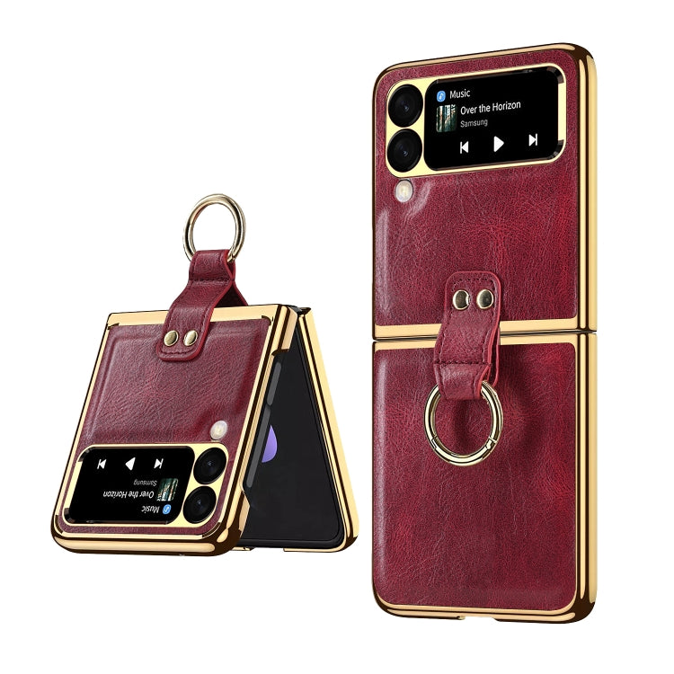 For Samsung Galaxy Z Flip3 5G Leather Texture PC Ring Holder Phone Case