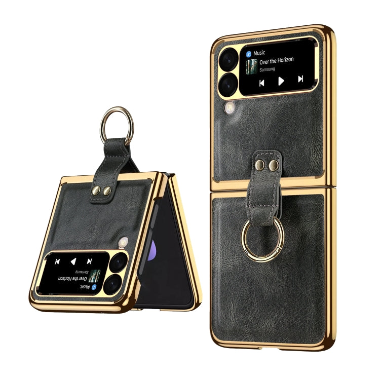 For Samsung Galaxy Z Flip3 5G Leather Texture PC Ring Holder Phone Case