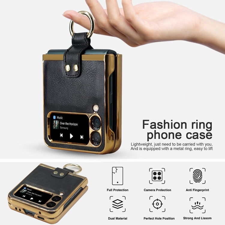 For Samsung Galaxy Z Flip3 5G Leather Texture PC Ring Holder Phone Case