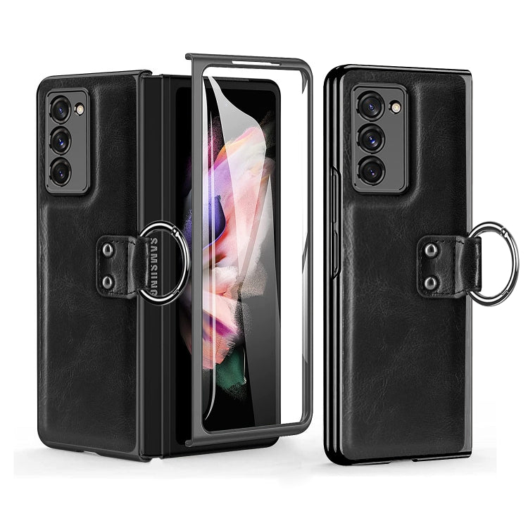 For Samsung Galaxy Z Fold2 5G Leather Texture PC Ring Holder Phone Case