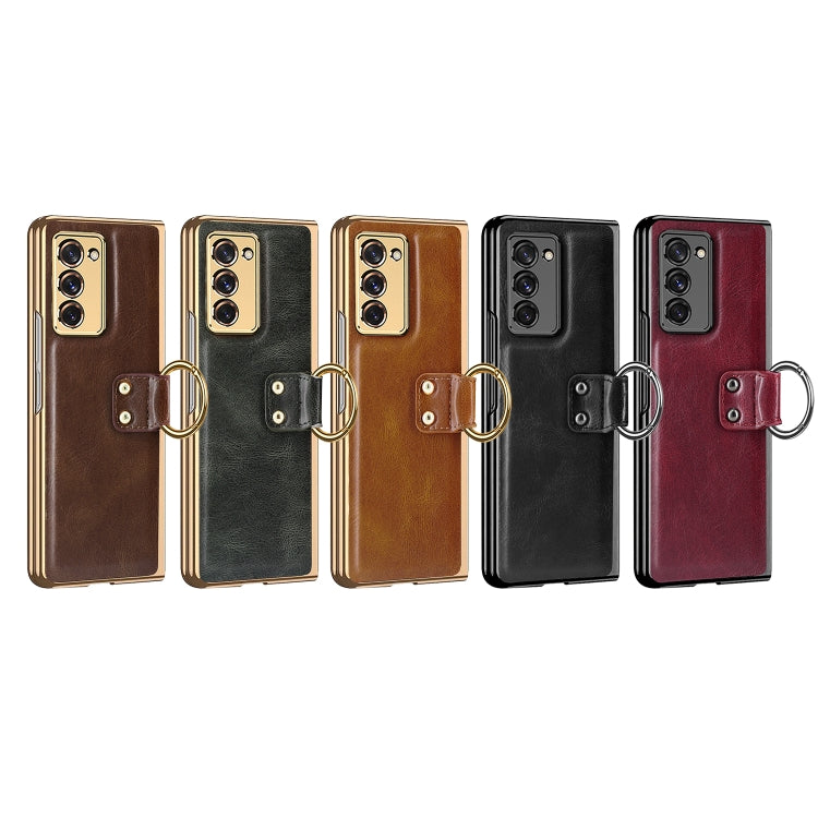 For Samsung Galaxy Z Fold2 5G Leather Texture PC Ring Holder Phone Case