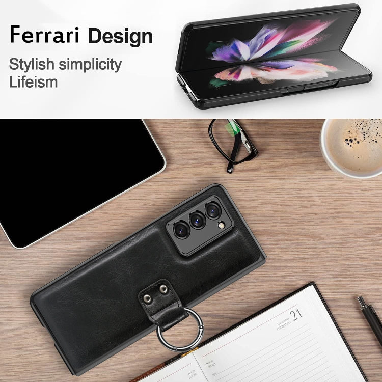For Samsung Galaxy Z Fold2 5G Leather Texture PC Ring Holder Phone Case